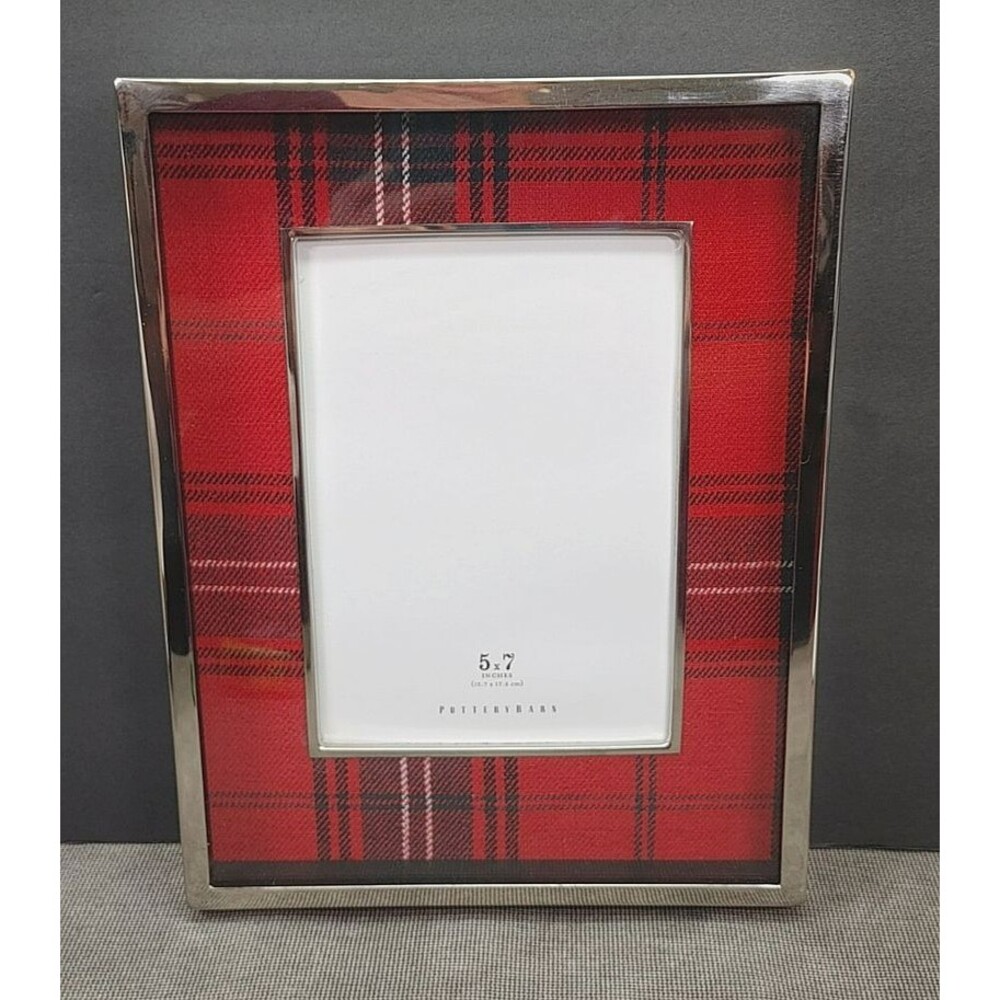 Pottery Barn Lynbrook Picture Frame 5x7 Tartan Red Plaid Retired EUC